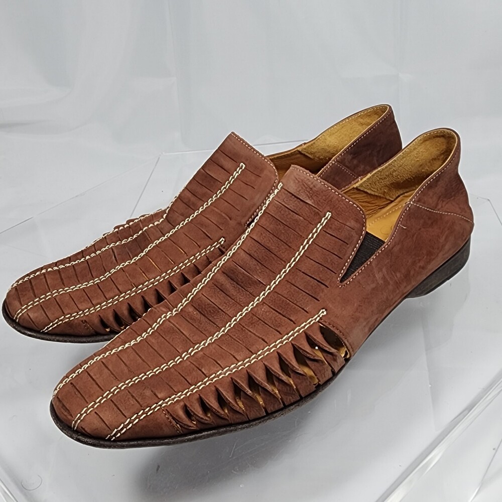 DONALD J PLINER Perry Driving Loafers Men 11 Leather Slip On Weave/Cut Out Shoes